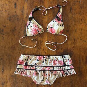Vintage Betsey Johnson Gypsy Rose Skirted Bikini Set